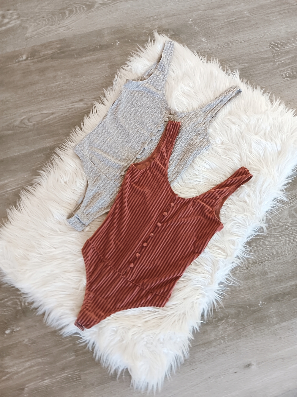Revolve Privacy Please Gyle Ribbed Button Front Gray & Rosewood Velvet Bodysuits